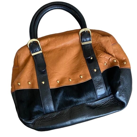 KIKI PEARL Brown & Black Leather and Cowhide Handbag - Picture 2 of 8